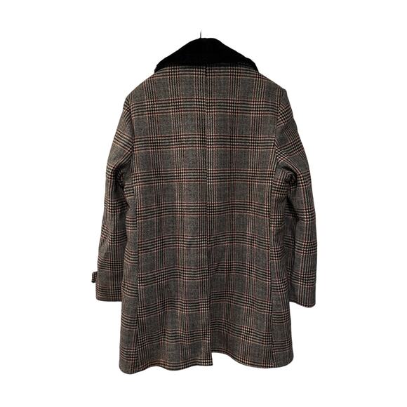 Huckberry Vintage M Plaid Wool Shearling Coat $550 Wide Lapel Long Jacket Gray - Picture 3 of 11